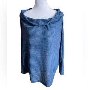 NWOT UMGEE Blue Cowl Neck Waffle Knit Slouchy Blouse Top Women’s Size Large
